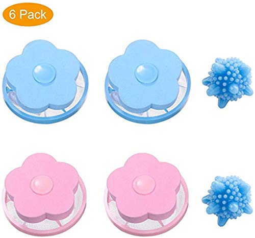 UNAOIWN Reusable Washing Machine Filter net lint Trap with Laundry Ball Pet Fur Remover Hair Catcher Fabric Softener Pouch Flower Floating lint mesh （6 Pack) - Thumbnail 7