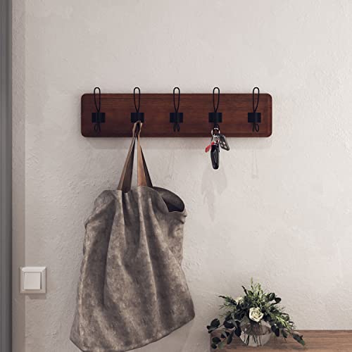 Rustic Coat Rack with 5 Hooks Brown Wall Mounted 24" Coat Rack