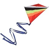 Striped 28-inch Diamond Kite, Durable Polyester Fabric, Easy Flyer - Black, White, Red, Orange - Includes 100-foot String and Handle