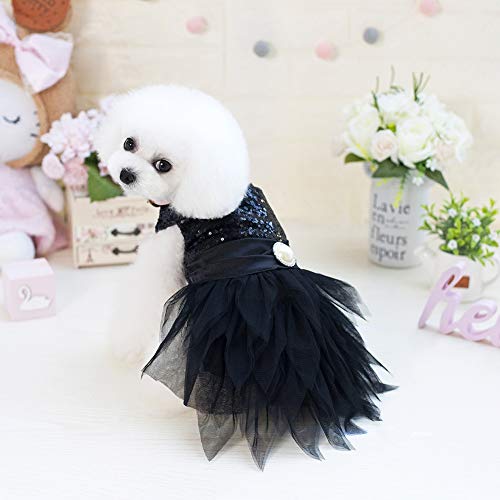 Tangpanl Beam Waist Christmas Pet Costume Dog Dance Skirt Satin Camp Party Dress(Black,XS)