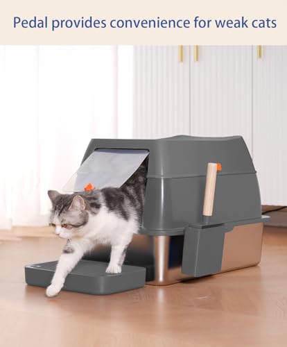 Ultimate XL Stainless Steel Litter Box with High Sided - Spacious & Stylish Enclosed Design for Large Cats, Multi-Cat Homes, and Rabbits, Odor-Free & Easy Cleaning, High Wall Cat Litter Pan with Lid