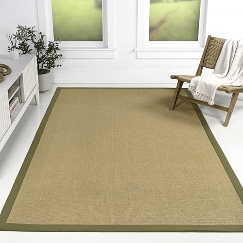 JONATHAN Y Border Jute Indoor Area Rug Natural/Olive 3X5 ft, Camden Farmhouse C…