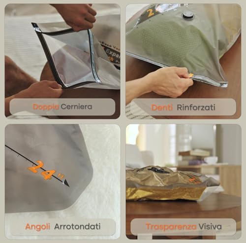 Vacbird 10 x Vacuum Bags with Wireless Vacuum Pump, 4 x 40 x 54 cm, 4 x 47 x 64 cm, 2 x 54 x 74 cm, Space-Saving Clothes Vacuum Bags - Ideal for Travel and Organizing Luggage