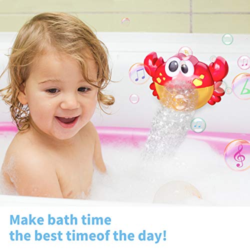 Refasy Bubble Blowers for Kids Ages 2-5,Musical Bath Toys for Kids Best Xmas Birthday Gifts Toys for Boys Girls Crab Shape Bubbles Tub Machine for Kids Ages 4-8 Bubble Maker Blower for Kids Red