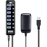 Tendak CP-030-BK USB Hub - USB 3.0 Hub with 7 USB 3.0 Data Ports + 1 USB Smart Charging Port and Power Adapter, Individual On/Off Switches for Mac Laptop HDD Disk PS4 Xbox One