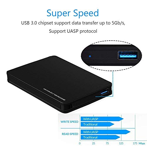 RSHTECH USB 3.0 to SATA Hard Drive Enclosure for 2.5 in 7mm and 9.5mm HDD SSD Aluminum Case [Support UASP and 4TB Drives](Black) - Thumbnail 3