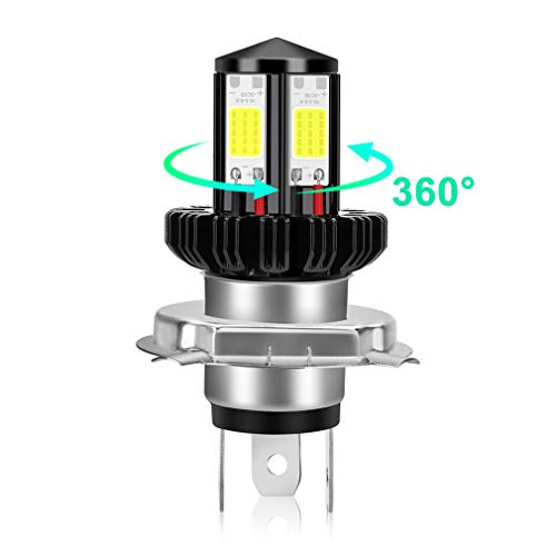 H4 LED Headlight Bulbs Motorcycle 4 Sides, Super Bright White 9003 HB2 High Low Beam Light Motorbike Headlamp 1200LM COB Chips 6000K