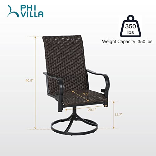 PHI VILLA Outdoor Swivel Rattan Chairs Set of 2, Metal Frame Wicker