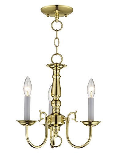 Livex Lighting 5013-02 Williamsburg 3 Light POLISHED BRASS Hanging Lantern / Flush Mount Mini Chandelier.