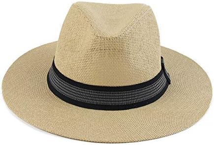 Melesh Sun Straw Wide Brim Beach Summer Fedora Classic Panama Hat