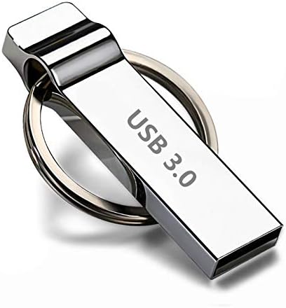 63-S006 Silver Metal 3.0 USB Flash Drive, Portable Waterproof Metal Pen Drive Storage Keychain Thumb Drive Memory Stick with Anti-Lost Keychain (128GB)