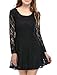 Allegra K Women's Scoop Neck Sheer Long Sleeves Floral Lace Mini Skater Dress - X-Large - Black
