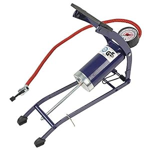 Sakura Single Cylinder Foot Pump PG270 – 52 cm Hose, Thumb Lock Connector, Pressure Gauge, 3 Valve Adaptors – For…