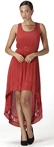 CARAPACE Womens Women's Lace Inserted Hi-Low Solid Dress RUST M