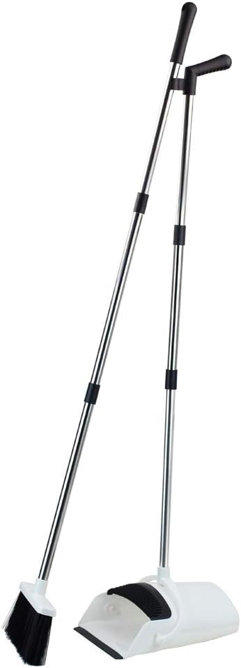 Broom and Dustpan Set with 50in Premium Long Handled Broom Dustpan Combo Lobby Broom and Dust Pan Brush w/Handle - Great Edge for Sweeping Kitchen Office House Outdoors, no Need to Bend