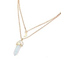 Fiudx Necklace,Multilayer Irregular Crystal Opals Pendant Necklace Clavicle Chain Necklace (White)