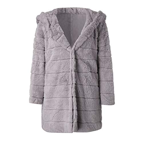 Womens Faux Fur Hooded Coats 2019 Winter Warm Thick Parka Long Overcoats Shaggy Shearling Jacket - Limsea Gray