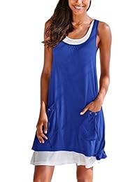 BLENCOT Vestido de verano para dama, sin mangas, informal, con bolsillos