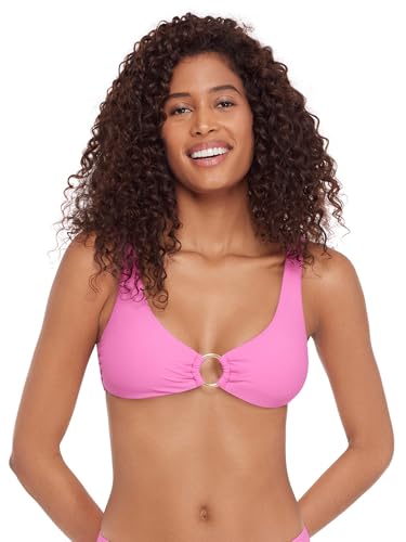 Steve Madden Womens Ring Front Swim Bralette Top, Neon Pink, Medium