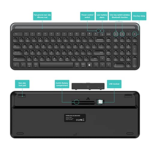 Bluetooth Wireless Keyboard,Bluetooth Keyboard for Ipad Wireless Keyboard with Phone Holder and Mouse Pad,Tablet Keyboard Bluetooth USB Keyboard for Smatphone,Tablets,PC, Computer, Laptop, MacBlack