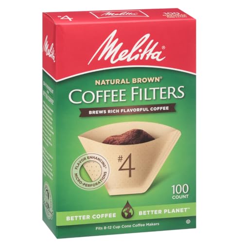 Melitta #4 Cone Coffee Filters, Unbleached Natural Brown, 100 Count (Pack of 3), 300 Total Filters - Packaging May Vary