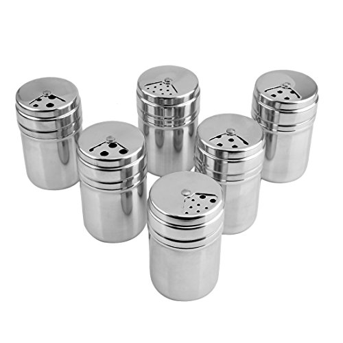Yamix 6Pcs Stainless Steel Salt Sugar Pepper Shaker Seasoning Cans Spice Bottles for Kitchen and Outdoor Barbecue