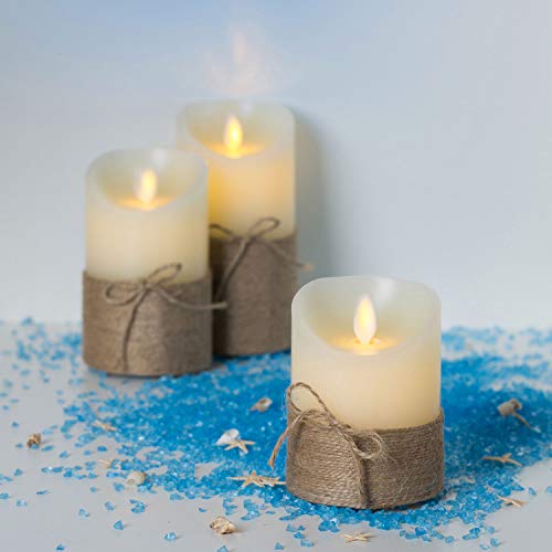 Aku Tonpa Flameless Candles Battery Operated Pillar Real Wax Flickering Moving Wick Electric LED Candle Gift Set with Remote Control and Timer, Ivory Wax with Hemp Rope - Thumbnail 4