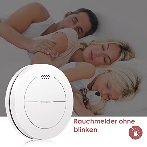 Smoke Detectors Set of 6, without Flashing LED, with 10 Year Battery, with Adhesive Pads, Mute Function, 85 dB Alarm Sound, Standalone Flat Fire Alarm for Home Fire Protection