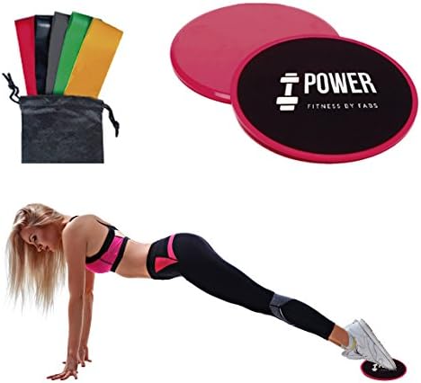 Core Sliders Gliding Discs with 5 Resistance Bands - Quality Non-Slip Cloth for Carpet or Floor - Sliders and Stretch Bands for a Full Body Workout - Perfect for Crossfit, Cross Training or Cardio