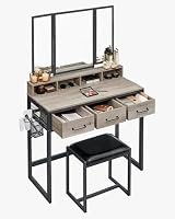 VASAGLE Dressing Table with Folding Mirror 3 Pieces Greige Black RVT004B02 view 11