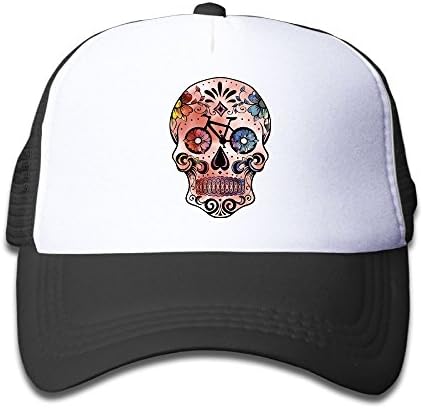 Watercolor Sugar Skull Bikes Kids Adjustable Mesh Cap Trucker Hats Mesh Trucker Cap Black
