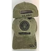 Trade Winds US Army Veteran Olive Washed Green Cotton Embroidered Cap Hat - Licensed