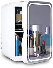 Mini Fridge 6 Liter AC/DC Portable Beauty Fridge Thermoelectric Cooler and Warmer for Skincare, Bedroom and Travel (Mirror & LED Design)