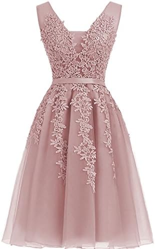 Short Homecoming Dresses Tulle Applique Cocktail Prom Dress V-Neck Evening Party Gowns