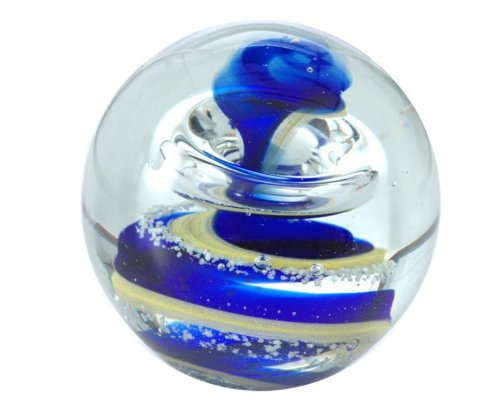 Dream Ball (200) – Paperweight Mini ca. 6cm : Blue Yellow Spiral – Night Light – Handmade Stationery Office Letters Present