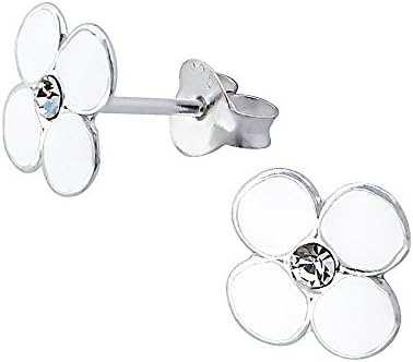Flower Gift Earrings with Crystal Stone - Sterling Silver