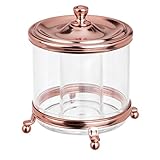 interDesign York Lyra Vanity Cotton Swab Holder Canister Clear, Rose Gold