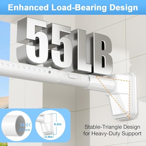 Dsocool Tension Curtain Rods No Drilling, Extra Long Tension Rod 100-220cm, Heavy Duty Shower Curtain Rod for Outdoor Patio Bathroom Windows Room Divider, Adjustable, Anti-Slip, No Rust