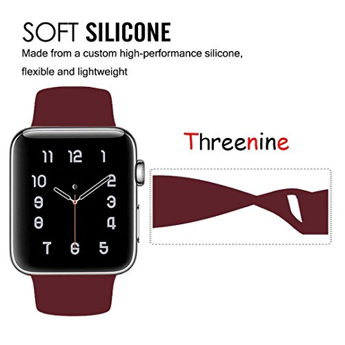 Threenine for Apple Watch Band, Durable Soft Silicone iWatch Strap Replacement Sport Band for Apple Watch Band Series 3 Series 2 Series 1 Sport, Edition (Rose wine red, 42mm M/L)