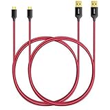 [2-Pack] Anker 6ft / 1.8m Nylon Braided Tangle-Free Micro USB Cable with Gold-Plated Connectors for Android, Samsung, HTC, Nokia, Sony and More (Red)