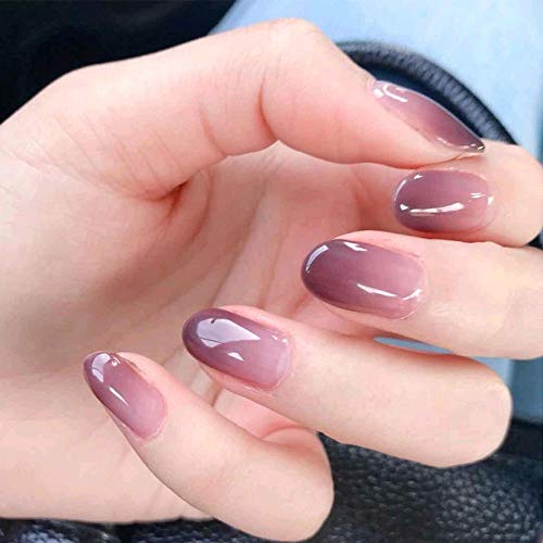 NEW Style Fake Nails, Purple Gradient Short Nail Art Round Head False Nails 24pcs 12 Different Size (Purple Gradient)