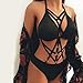 RYGHEWE Women's Bondage Lingerie Strappy Lace Teddy Halter One Piece Babydoll Mini Bodysuit