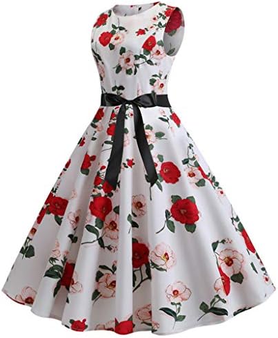 YKARITIANNA Women Vintage 1950s Retro Sleeveless O Neck Print Evening Party Prom Swing Dress