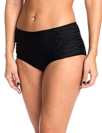 Ocean Blues Braguitas de bikini de talle medio con pliegues y baño para dama