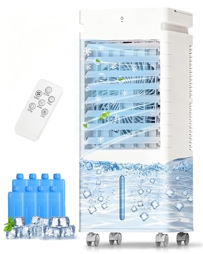 Portable Air Conditioners, Swamp Cooler Portable AC Unit for Room, Windowless Cooling Fan That Blow Cold Air w/Remote 5L Tank 12 Speeds 9H Timer, Evaporative Air Cooler for Bedroom Gara (White)