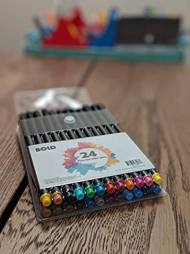 Fine Point Pens Set, 24 Fineliner Pens by BOLD 0.4mm Colored Sketch Drawing Pen Journal Planner Pens for Journaling Writing Note Taking Calendar Agenda Coloring Art School Office Supplies, 24 Colors