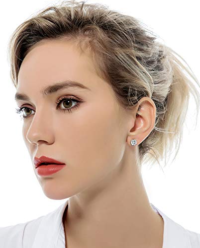 Tornito 7 Pairs 20G Stainless Steel Stud Earrings Round Cubic Zirconia Earring Set For Men Women 2MM-8MM (C1:7 Pairs, Silver Tone, Screw Ball)