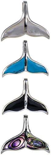 .925 Sterling Silver Simulated Dolphin-Whale Tail Turquoise/ Abalone/ Black Onyx/ Mother of Pearl Pendant with 18in Chain (Mother of Pearl)
