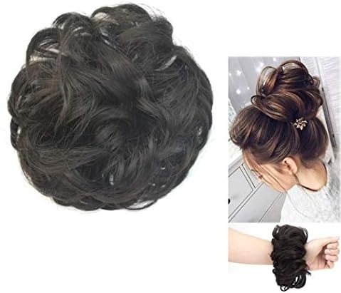 XDLiu Women's Curly Chignon With Elastic Rubber Band Heat Resistance Synthetic Scrunchie Wrap Hair Ring Hairpieces Brown-black