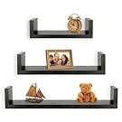 Greenco Set of 3 Floating U Shelves, Espresso Finish